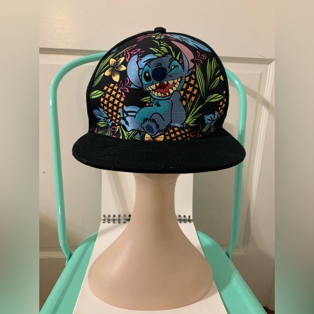 HTF Disney Embroidered Stitch Hawaiian Black Baseball Cap Hat